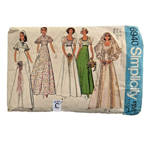 Vintage 70s Simplicity 6940 Misses Bridal Bridesmaid Prom Dress Pattern Size 10 - Picture 1 of 2